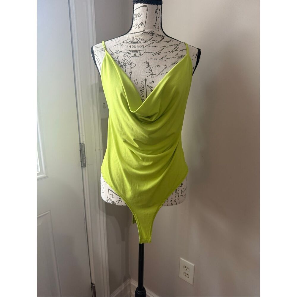 NWT WearEver Women's Cowl Neck Sleeveless Open Back Bodysuit Lime Green Size XL